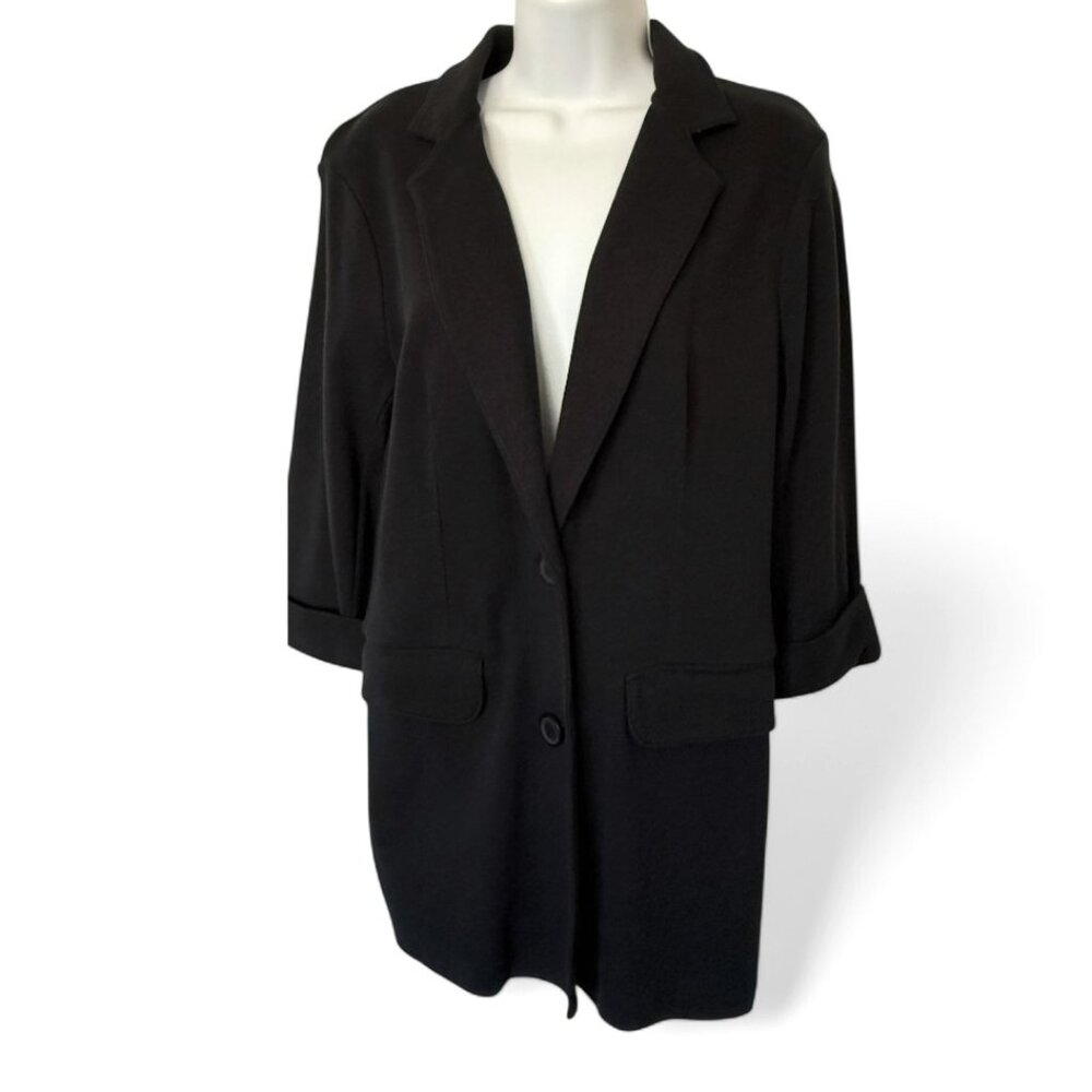 New York & Co BLACK BLAZER Jacket Size M Stretch 3/4 Sleeves Work Casual Relaxed